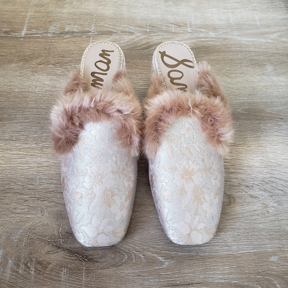 Sam Edelman Gold Adair 2 Heeled Faux Fur Mules